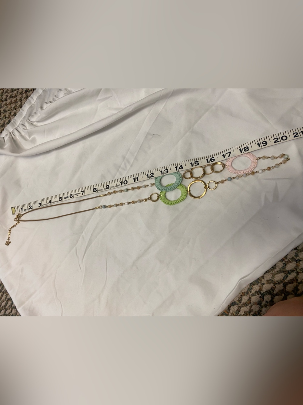 Gold Chain Necklace with Pink, Green, and Light Blue Hoop Accents
